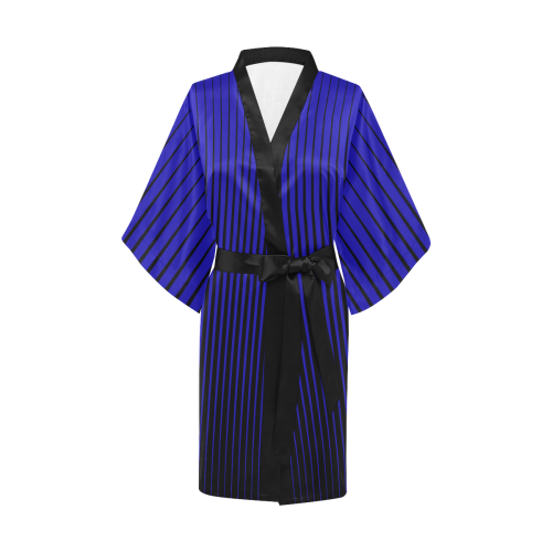 Tapered Black Stripes on Blue Kimono Robe