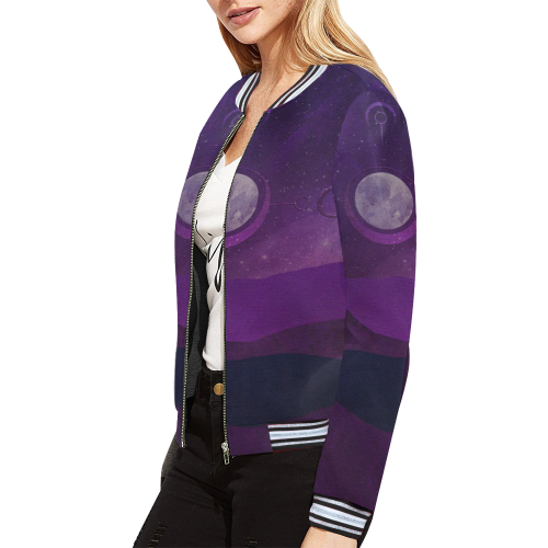 Purple Moon Night All Over Print Bomber Jacket for Women (Model H21)