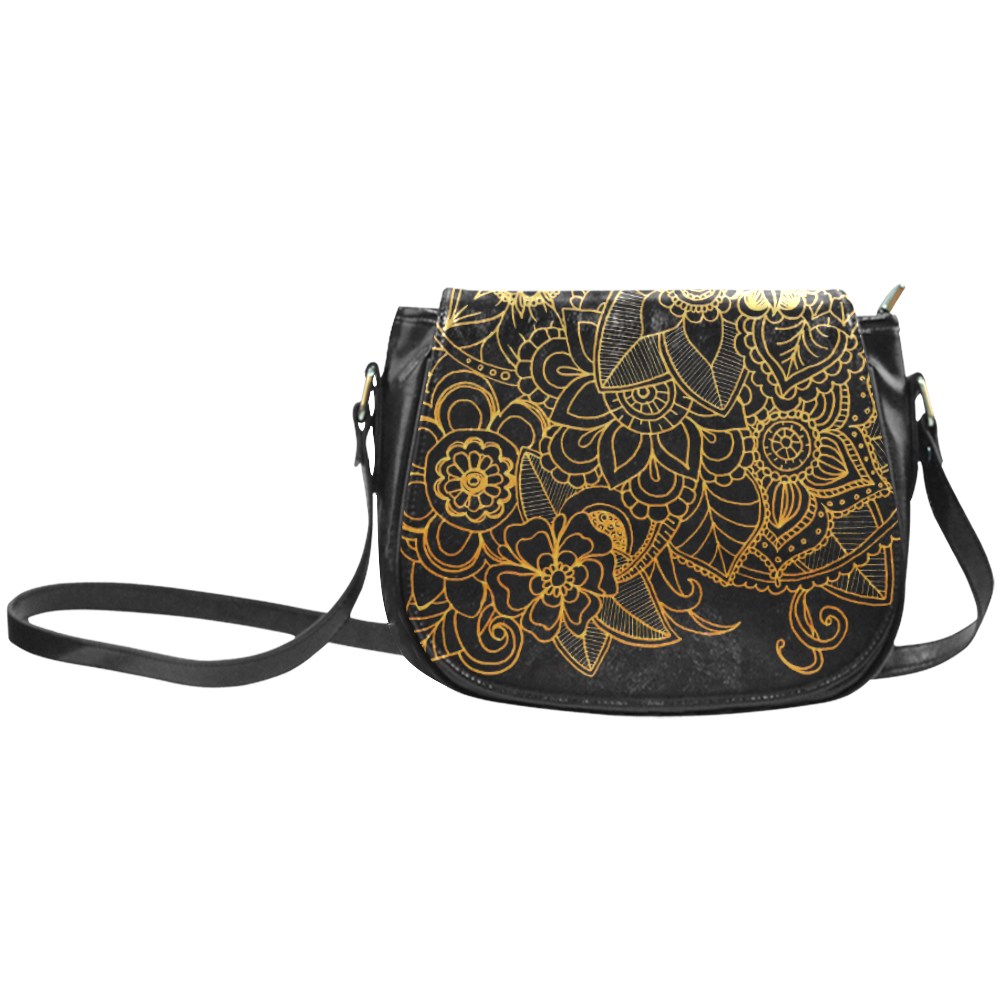 Floral Doodle Gold G523 Classic Saddle Bag/Small (Model 1648)
