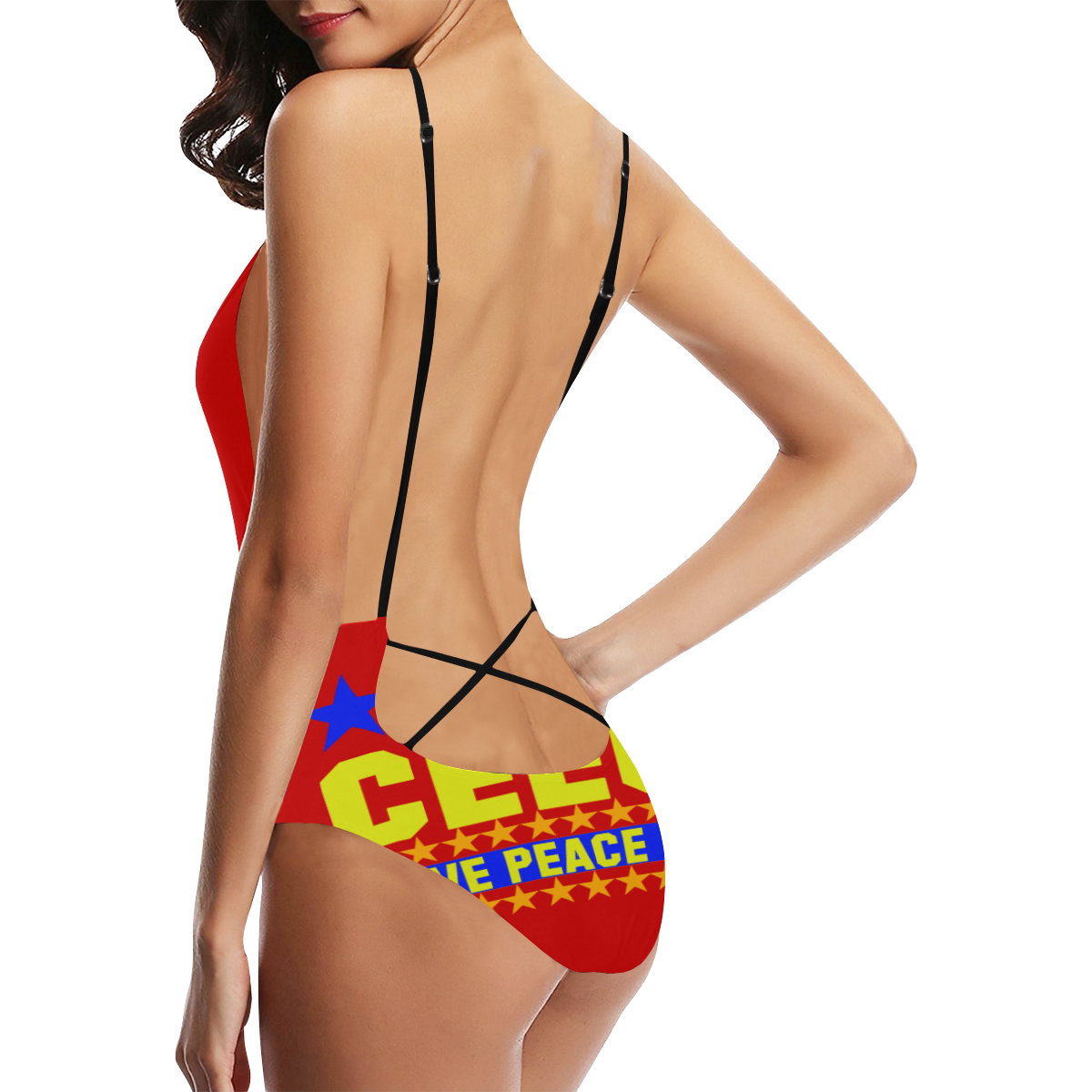 Ras CeeGo orangeblueyellow Sexy Lacing Backless One-Piece Swimsuit (Model S10)