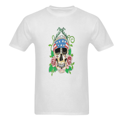 Biker Sugar Skull White Men's T-shirt in USA Size (Front Printing Only) (Model T02)