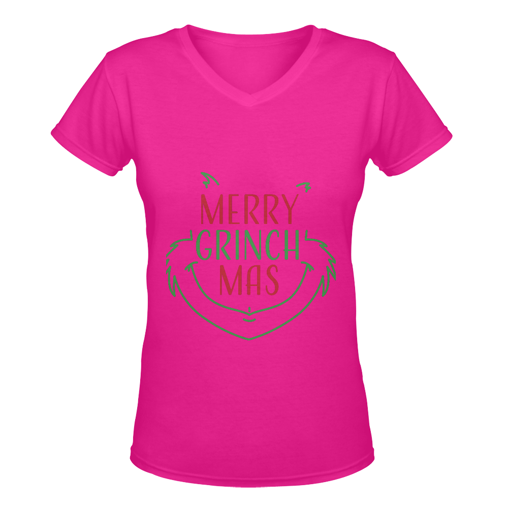 Merry Grinchmas CHRISTMAS PINK Women's Deep V-neck T-shirt (Model T19)