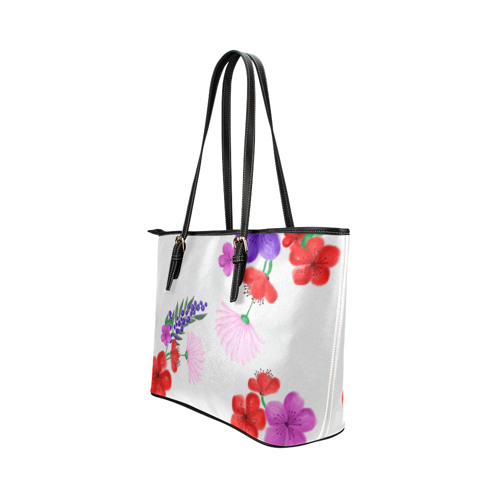 BUNCH OF FLOWERS Leather Tote Bag/Small (Model 1651)