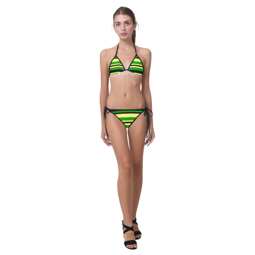 Jamaican Inspired Yellow, Black and Green Stripes Custom Bikini Swimsuit (Model S01)