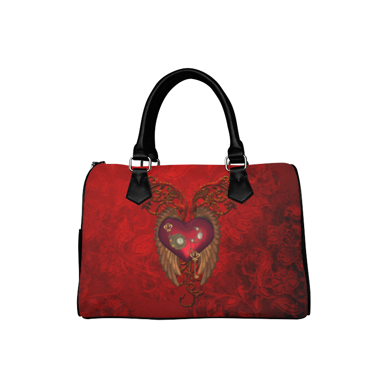 Beautiful heart, wings, clocks and gears Boston Handbag (Model 1621)