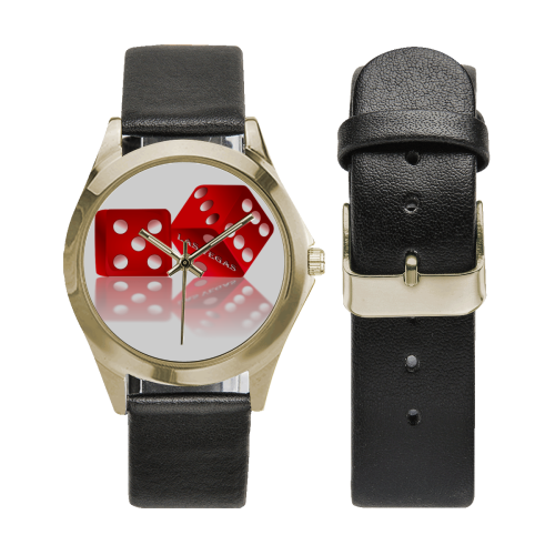 Las Vegas Craps Dice Unisex Silver-Tone Round Leather Watch (Model 216)