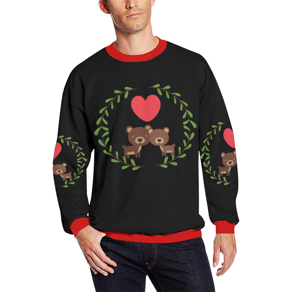 Bears in love black Men's Oversized Fleece Crew Sweatshirt/Large Size(Model H18)