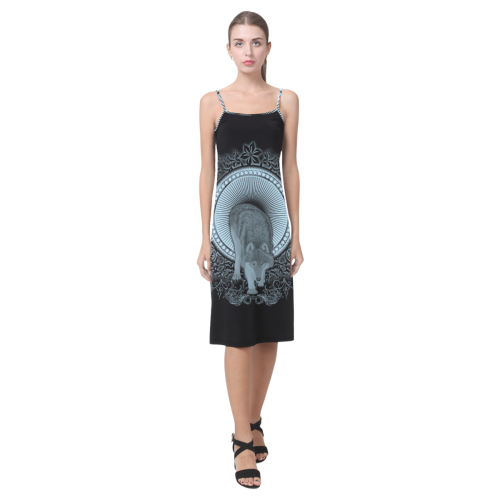 Wolf in black and blue Alcestis Slip Dress (Model D05)