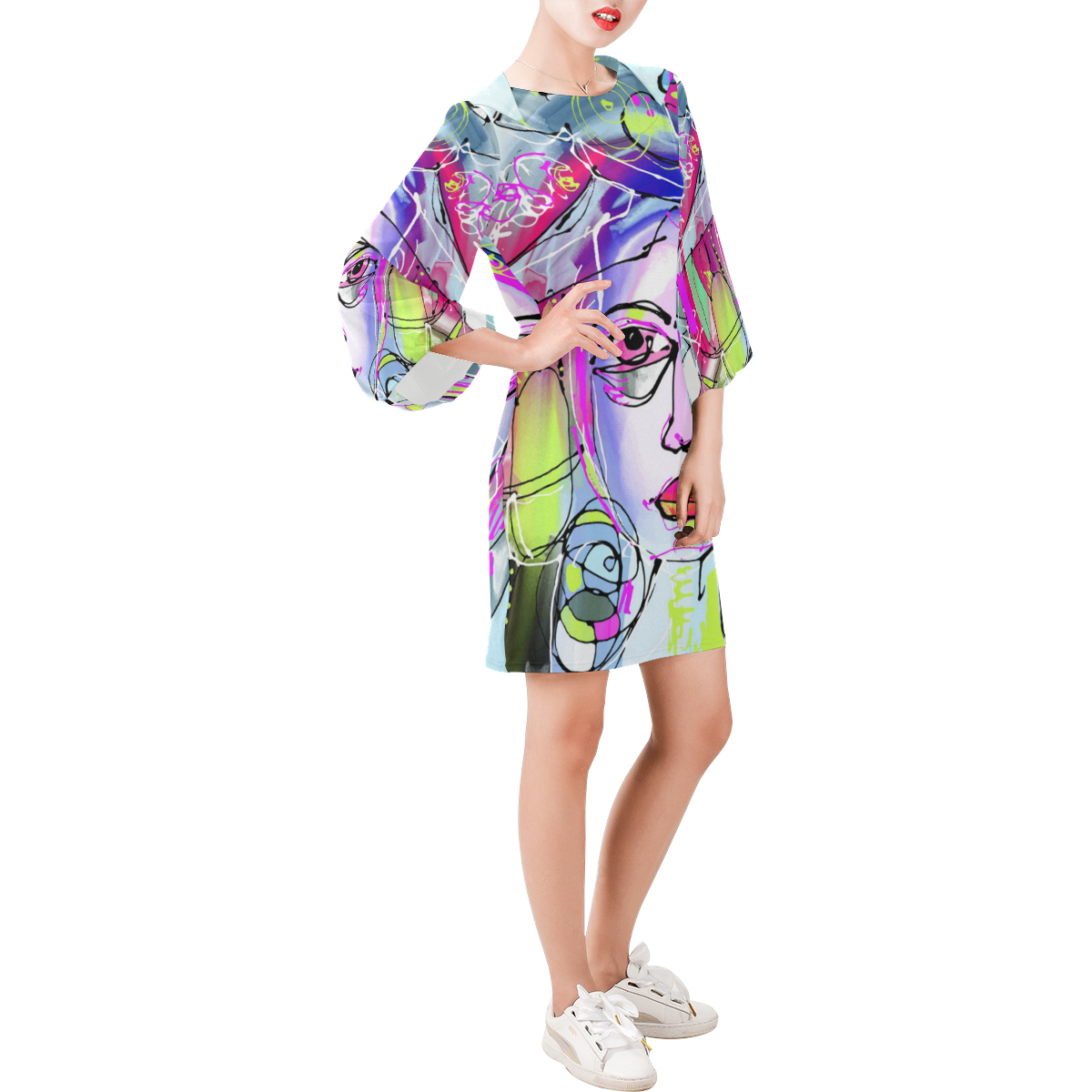 Abstract Girl Bell Sleeve Dress (Model D52)