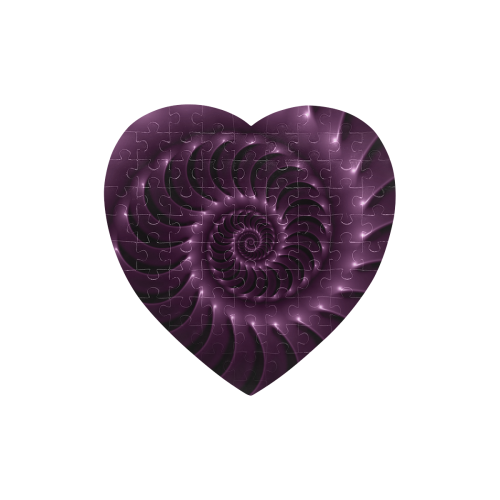 Purple Spiral Fractal Puzzle Heart-Shaped Jigsaw Puzzle (Set of 75 Pieces)
