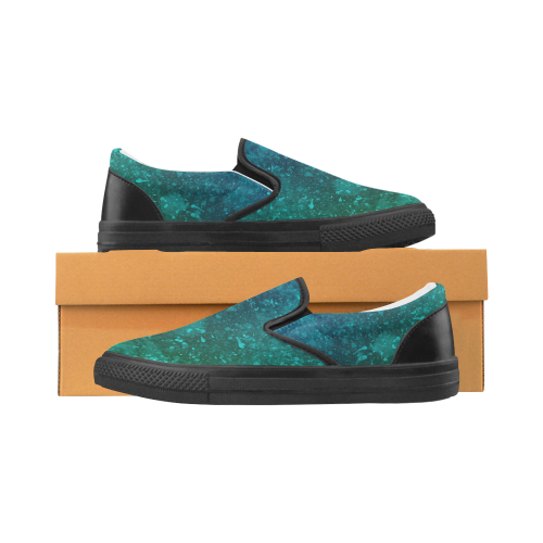 Blue and Green Abstract Slip-on Canvas Shoes for Men/Large Size (Model 019)