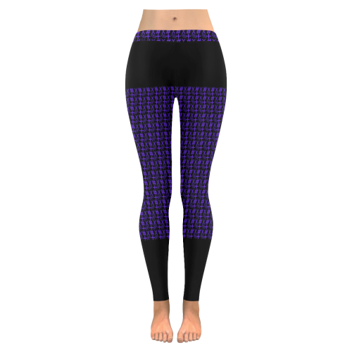 NUMBERS Collection Symbols Purple/Black Women's Low Rise Leggings (Invisible Stitch) (Model L05)