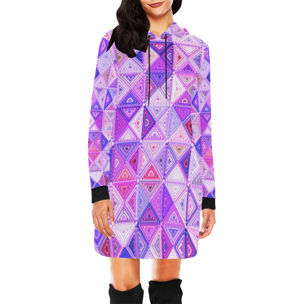 Colorful Geometric Pattern All Over Print Hoodie Mini Dress (Model H27)