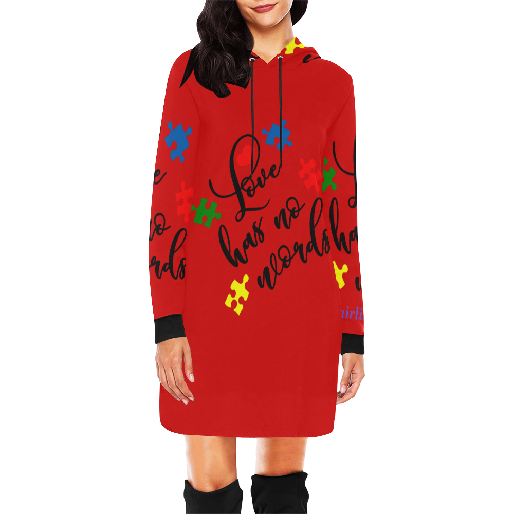 Fairlings Delight's Autism- Love has no words Women's Hoodie 53086E8 All Over Print Hoodie Mini Dress (Model H27)