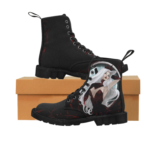 Red Queen Elena Eye Painting Martin Boots for Men (Black) (Model 1203H) Martin Boots for Women (Black) (Model 1203H)