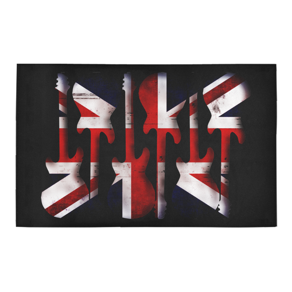 Union Jack British UK Flag Guitars on Black Bath Rug 20''x 32''