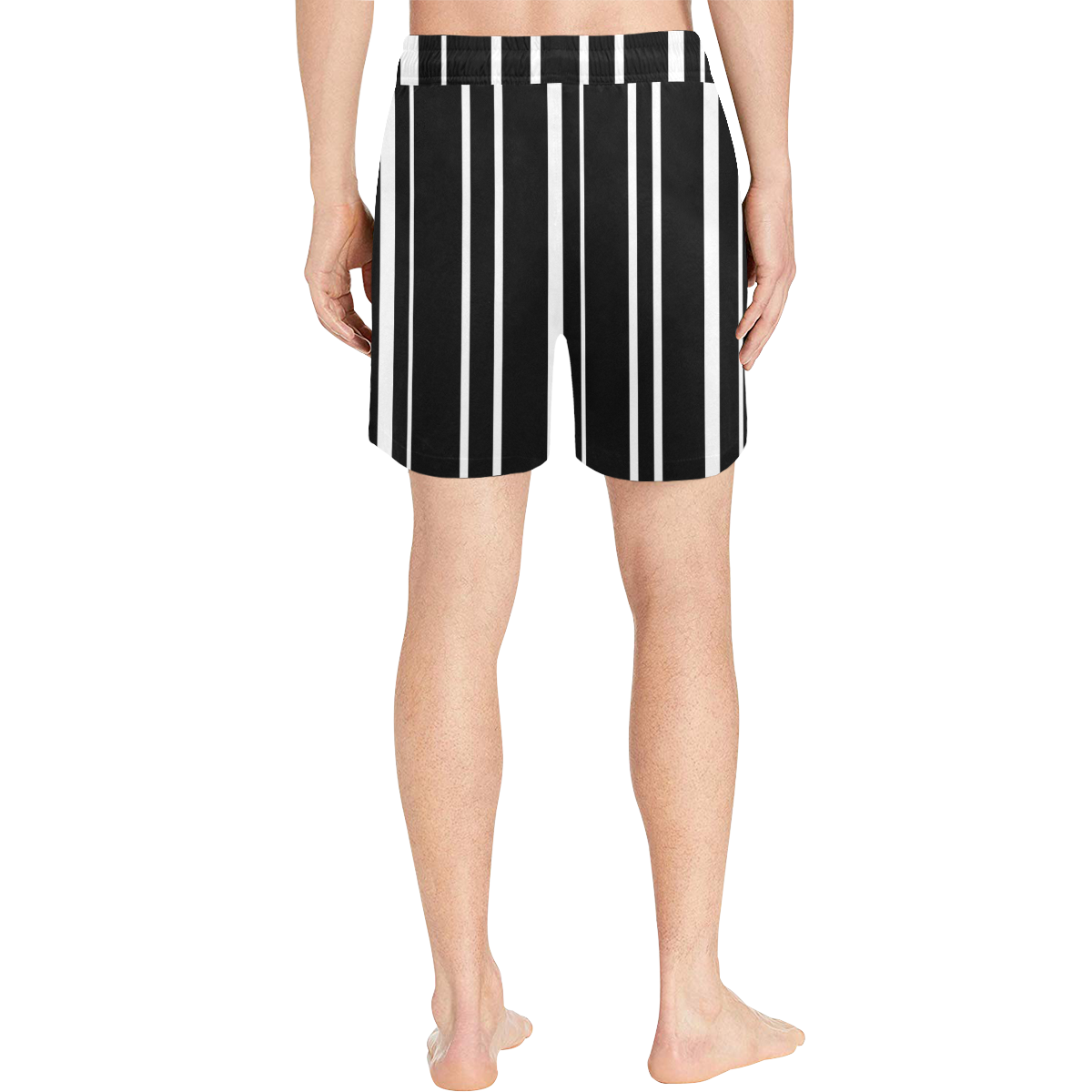 white stripes on black Men's Mid-Length Swim Shorts (Model L39)