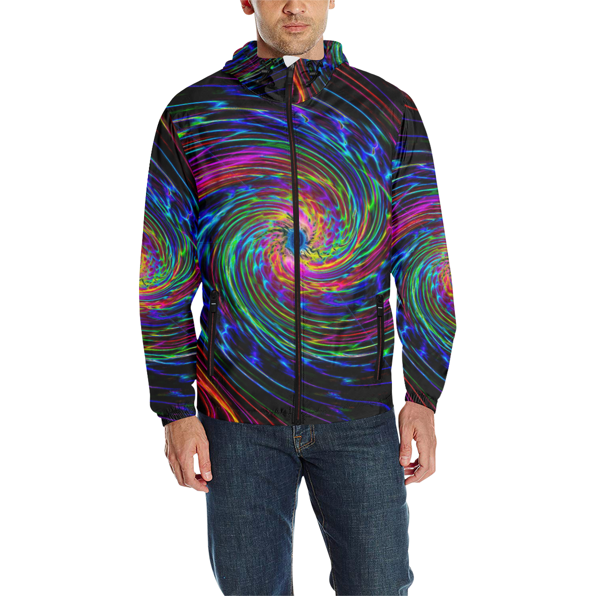 wormhole 3.1 All Over Print Quilted Windbreaker for Men (Model H35)