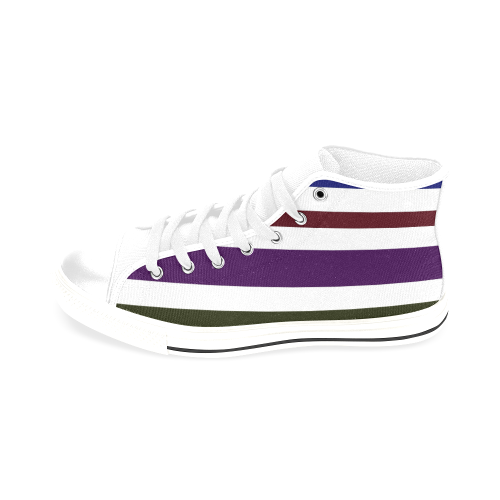 Shoes with blue lines, white Men’s Classic High Top Canvas Shoes /Large Size (Model 017)