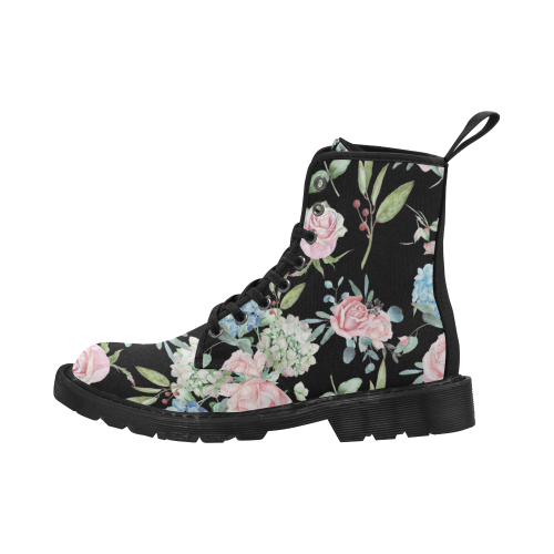 Floral Watercolor Martin Boots for Women (Black) (Model 1203H)