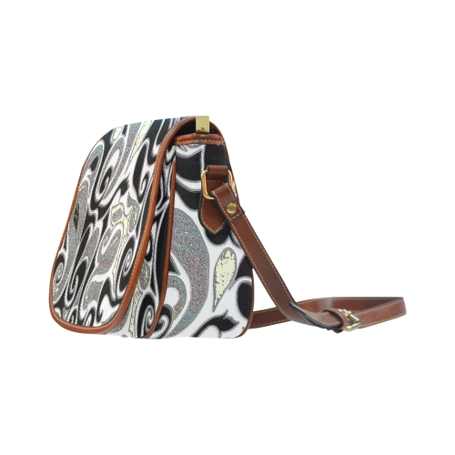 retro abstract doodle in black and white Saddle Bag/Large (Model 1649)
