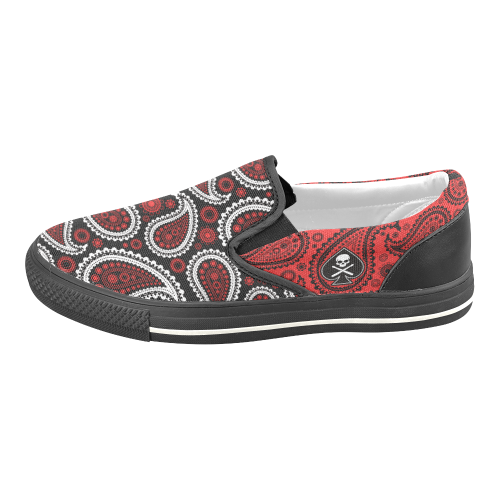 LADIES_PAISLEY_RED_BLK Women's Unusual Slip-on Canvas Shoes (Model 019)