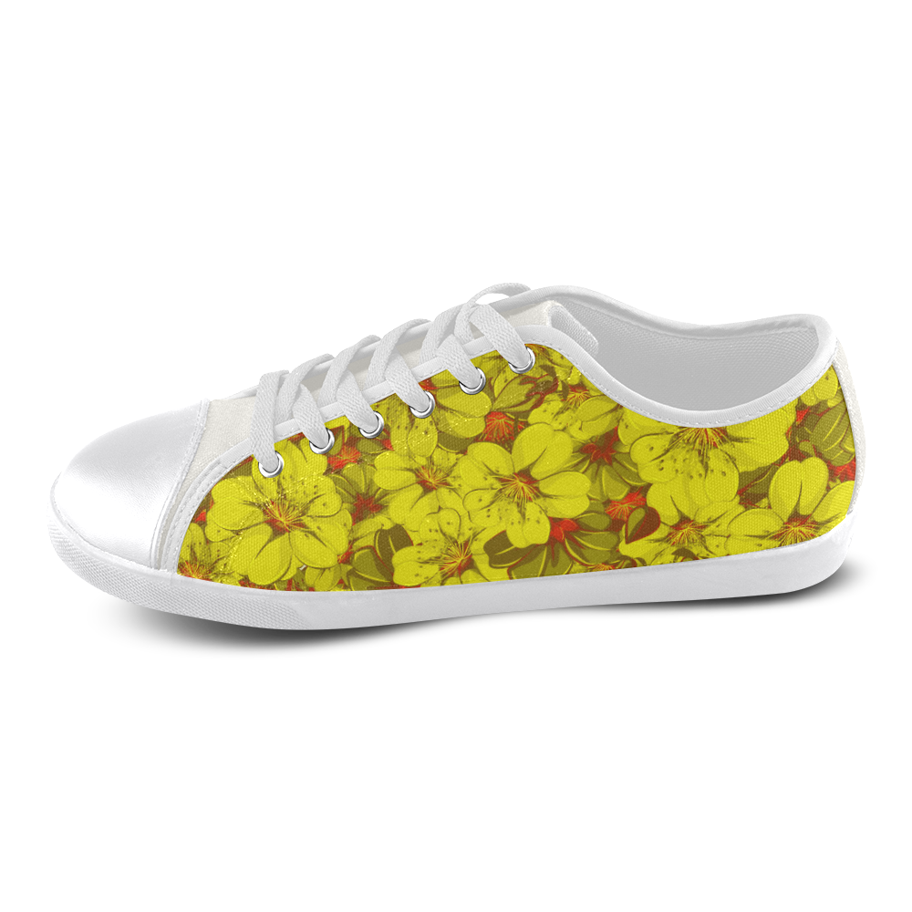 Yellow flower pattern Canvas Shoes for Women/Large Size (Model 016)
