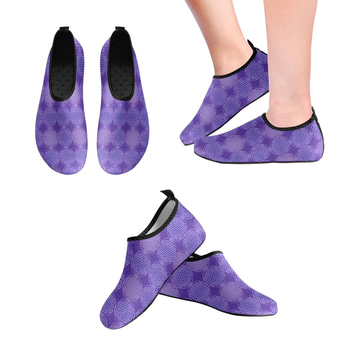 FLOWER OF LIFE stamp pattern purple violet Women's Slip-On Water Shoes (Model 056)