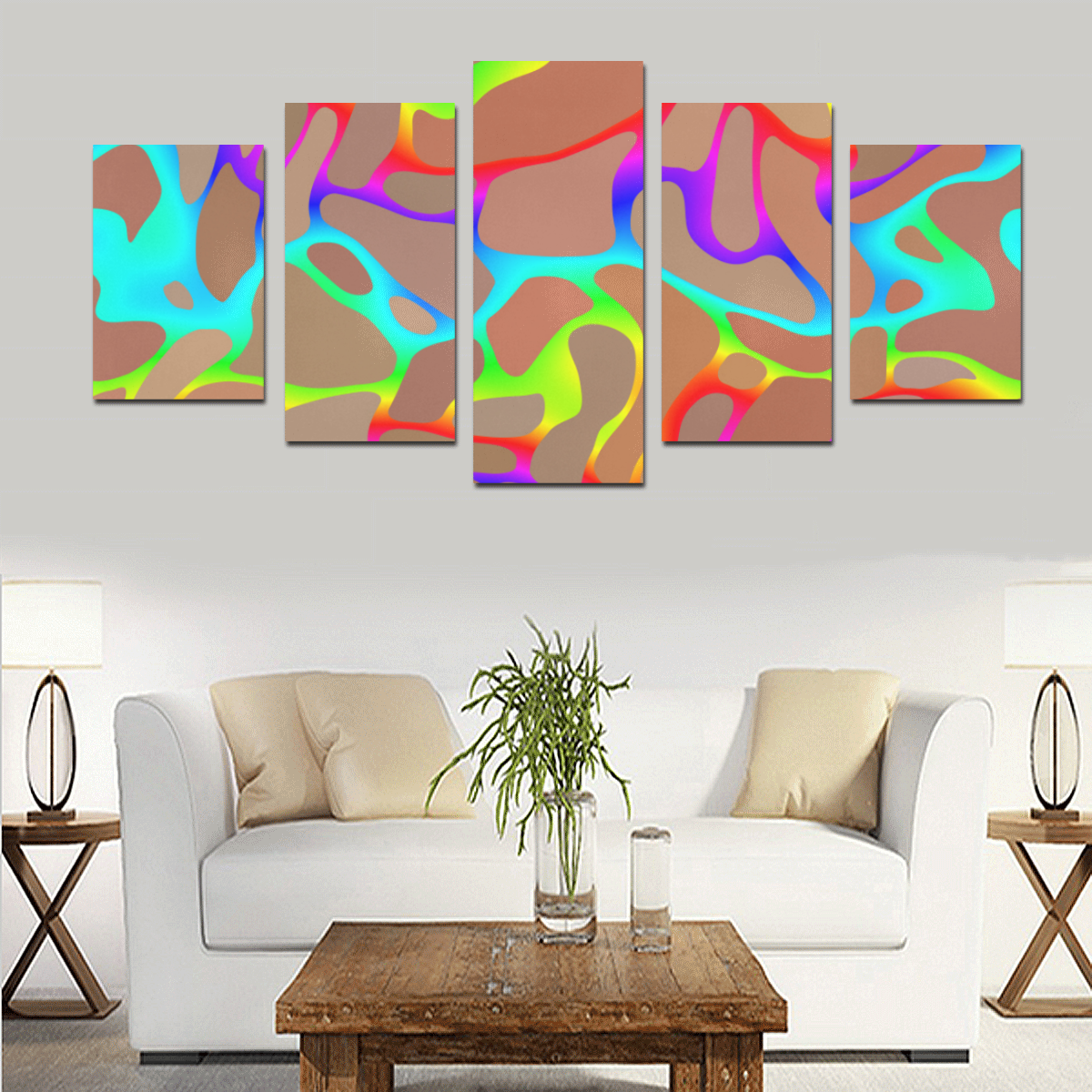 Colorful wavy shapes Canvas Print Sets D (No Frame)
