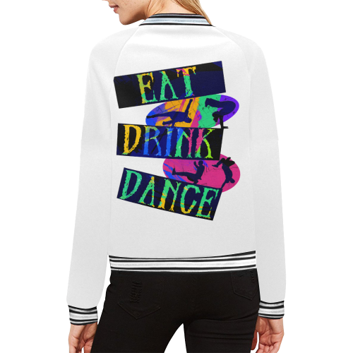 Break Dancing Colorful /  White All Over Print Bomber Jacket for Women (Model H21)