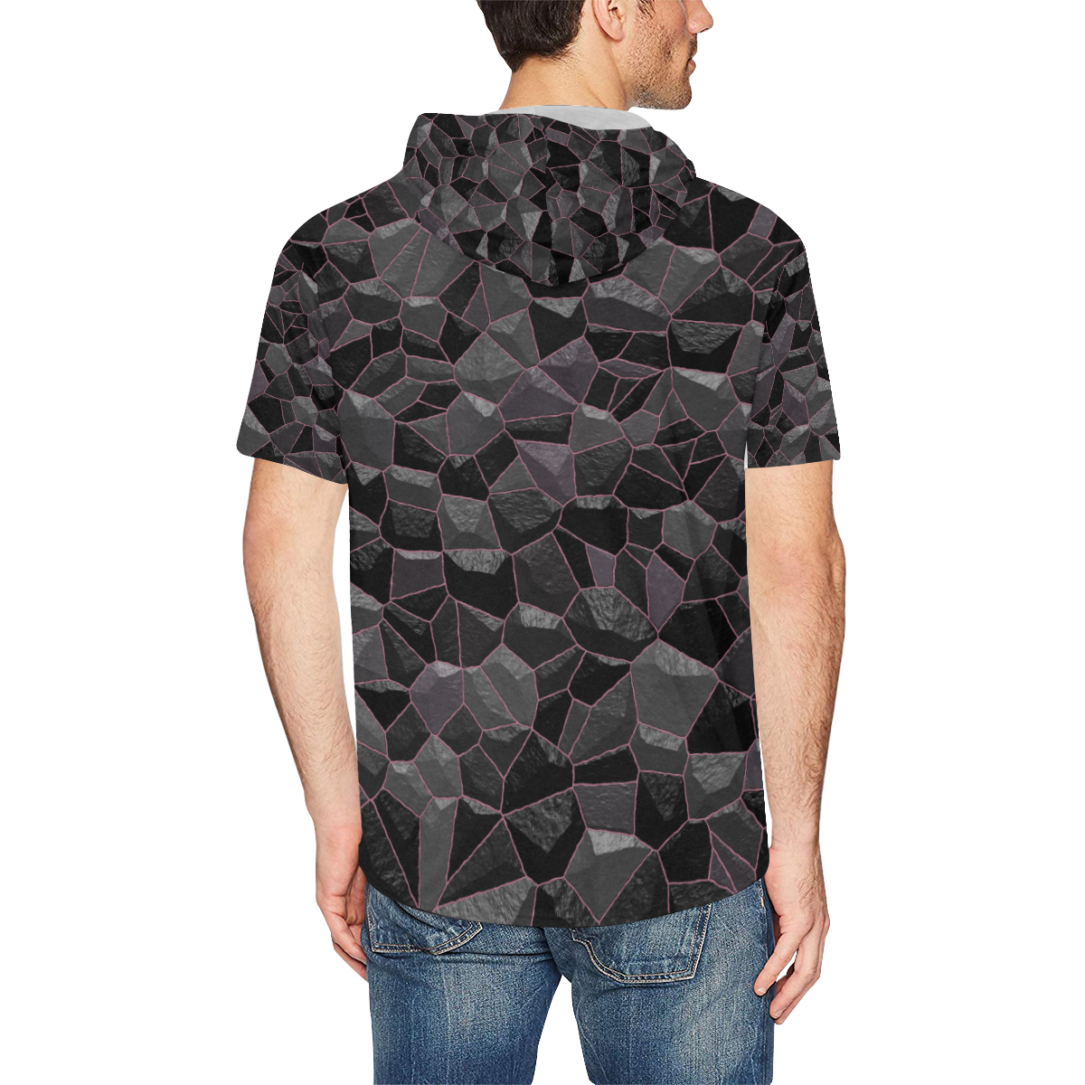 Anthracite All Over Print Short Sleeve Hoodie for Men (Model H32)