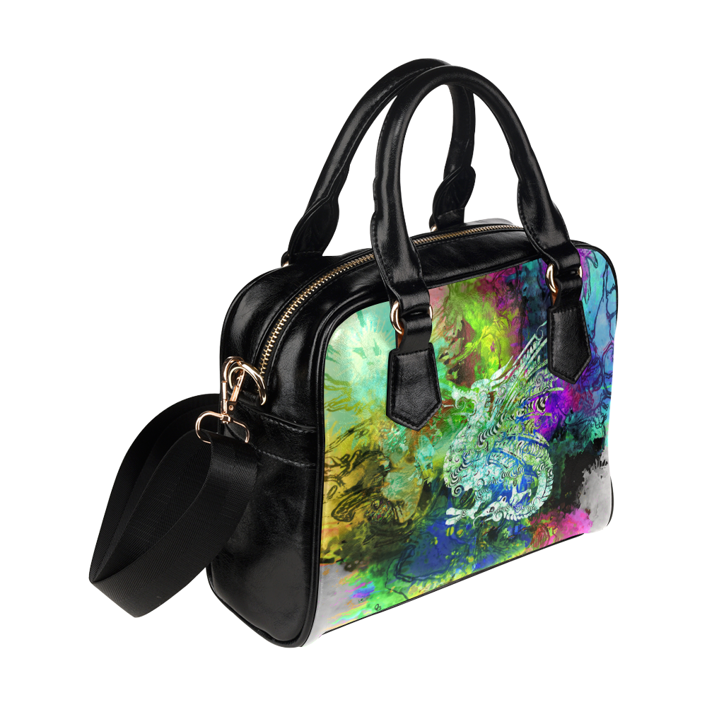 Colorful Abstract Splash Painting medival dragon Shoulder Handbag (Model 1634)