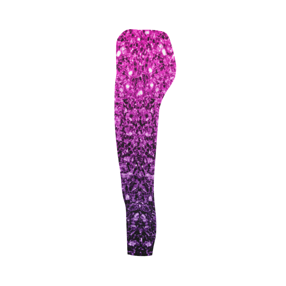 Beautiful Purple Pink Ombre glitter sparkles Capri Legging (Model L02)