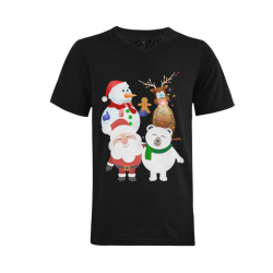 Christmas Gingerbread, Snowman, Santa Claus Black Men's V-Neck T-shirt  Big Size(USA Size) (Model T10)