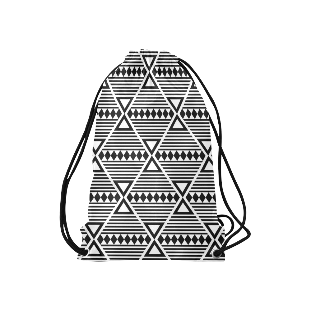Black Aztec Tribal Small Drawstring Bag Model 1604 (Twin Sides) 11"(W) * 17.7"(H)