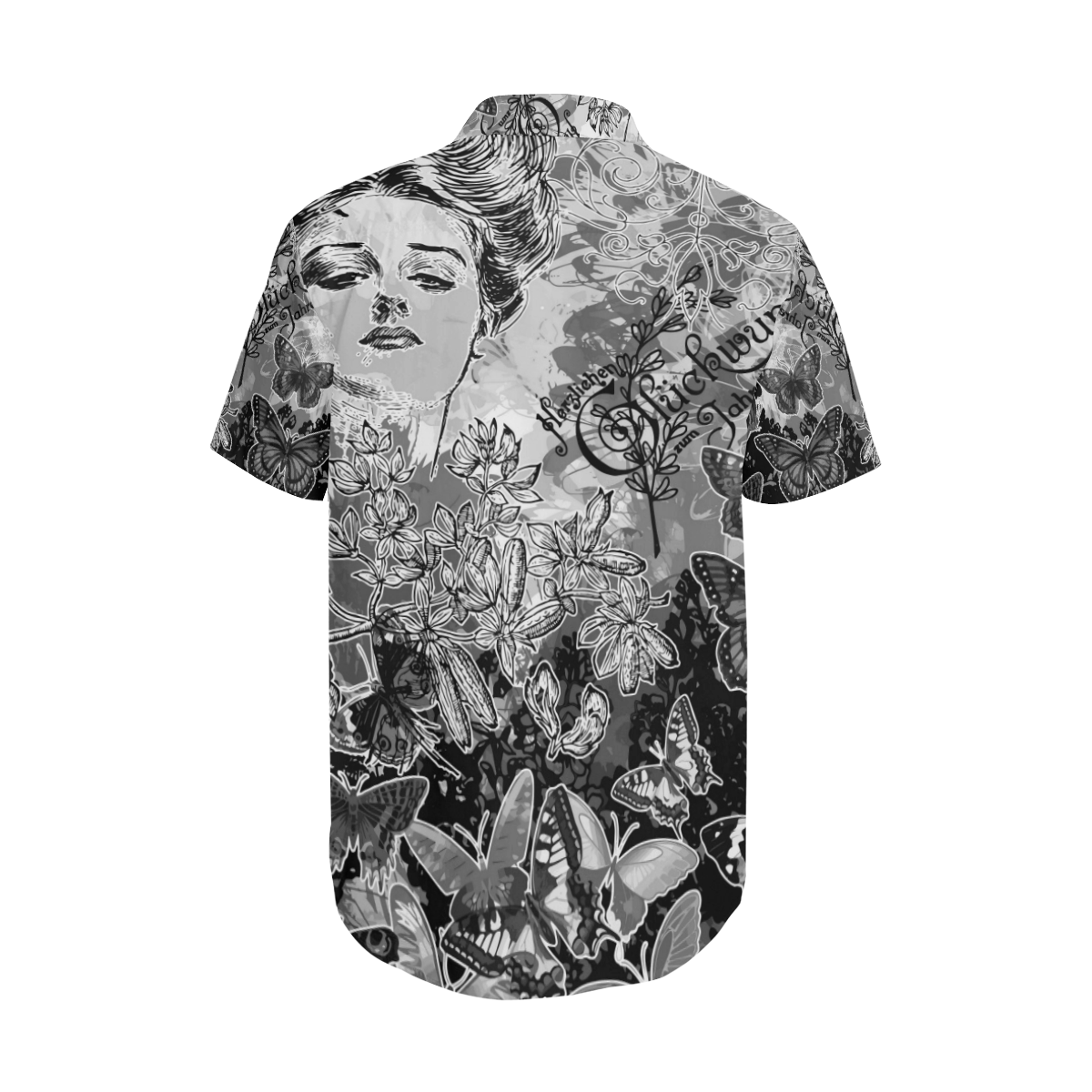 Lady and butterflies Men's Short Sleeve Shirt with Lapel Collar (Model T54)