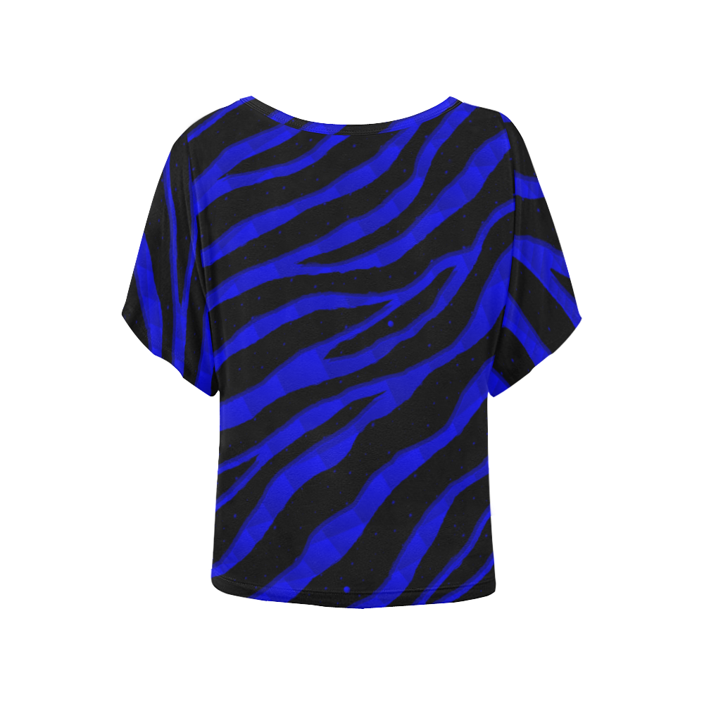 Ripped SpaceTime Stripes - Blue Women's Batwing-Sleeved Blouse T shirt (Model T44)