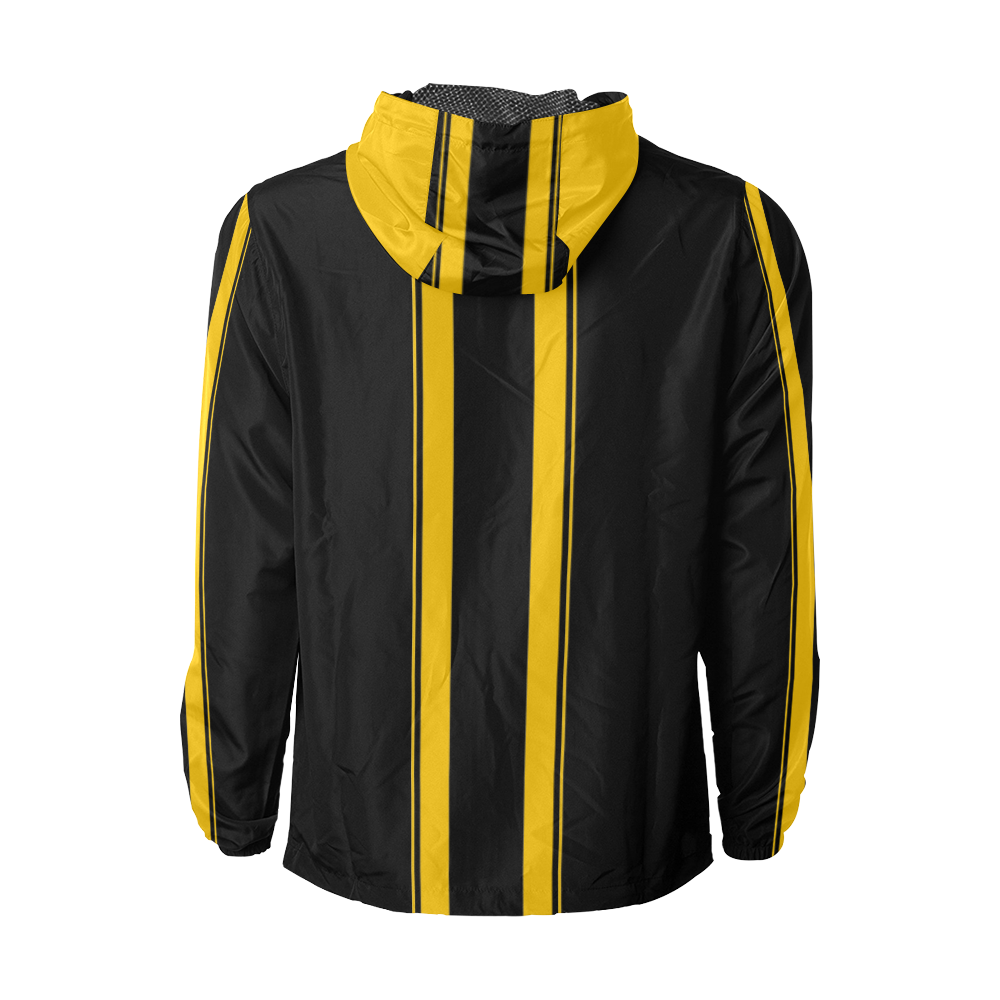 Race Car Stripes Black and Yellow Unisex All Over Print Windbreaker (Model H23)