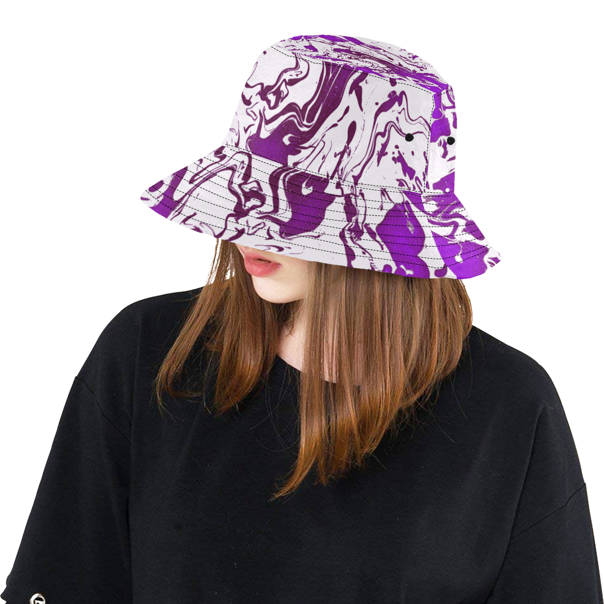 Plum - purple white swirl bucket hat diy All Over Print Bucket Hat