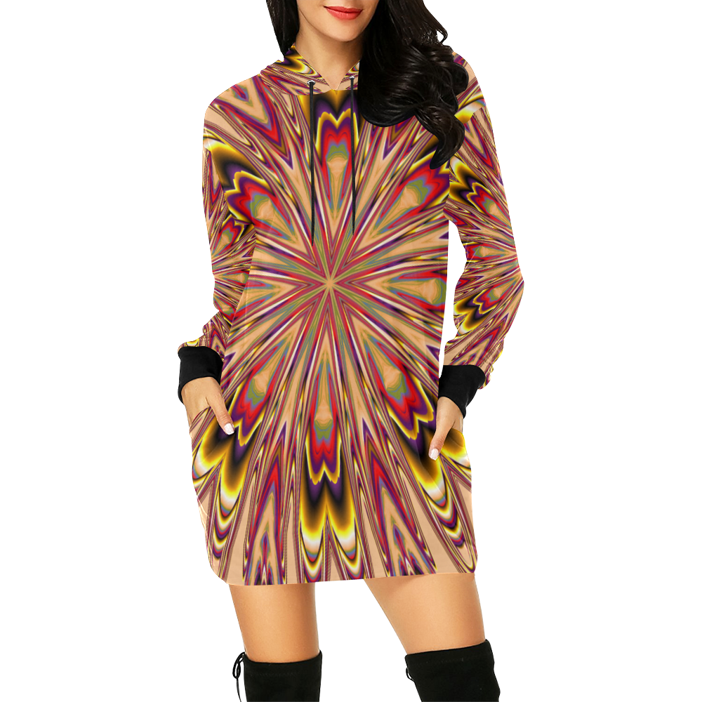 Coral Mandala All Over Print Hoodie Mini Dress (Model H27)
