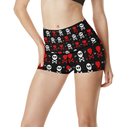 Skull and Crossbones Women's All Over Print Yoga Shorts (Model L17)