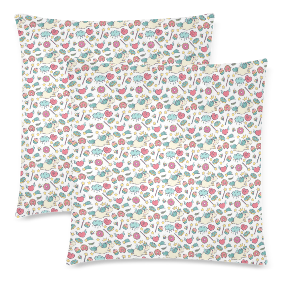 Food and Unicorn Custom Zippered Pillow Cases 18"x 18" (Twin Sides) (Set of 2)