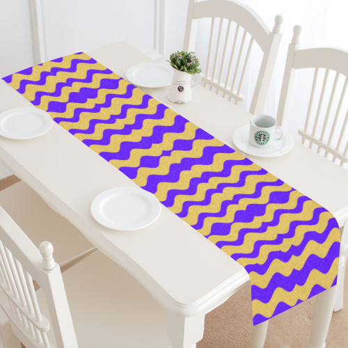 Purple Yellow Modern  Waves Lines Table Runner 14x72 inch