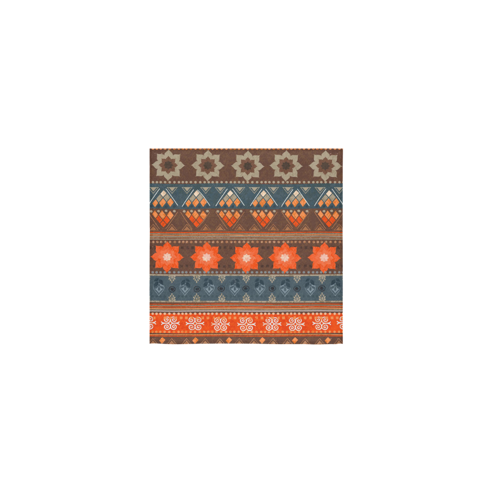 Ethnic Bohemian Brown, Orange, and Blue Square Towel 13“x13”