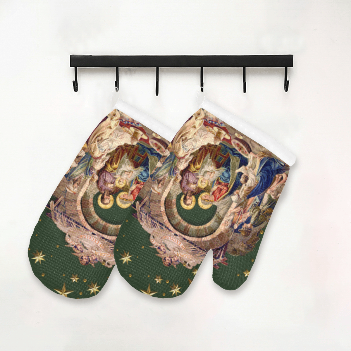 Nativity Oven Mittens Forrest Green (1c3119) Oven Mitt (Two Pieces)