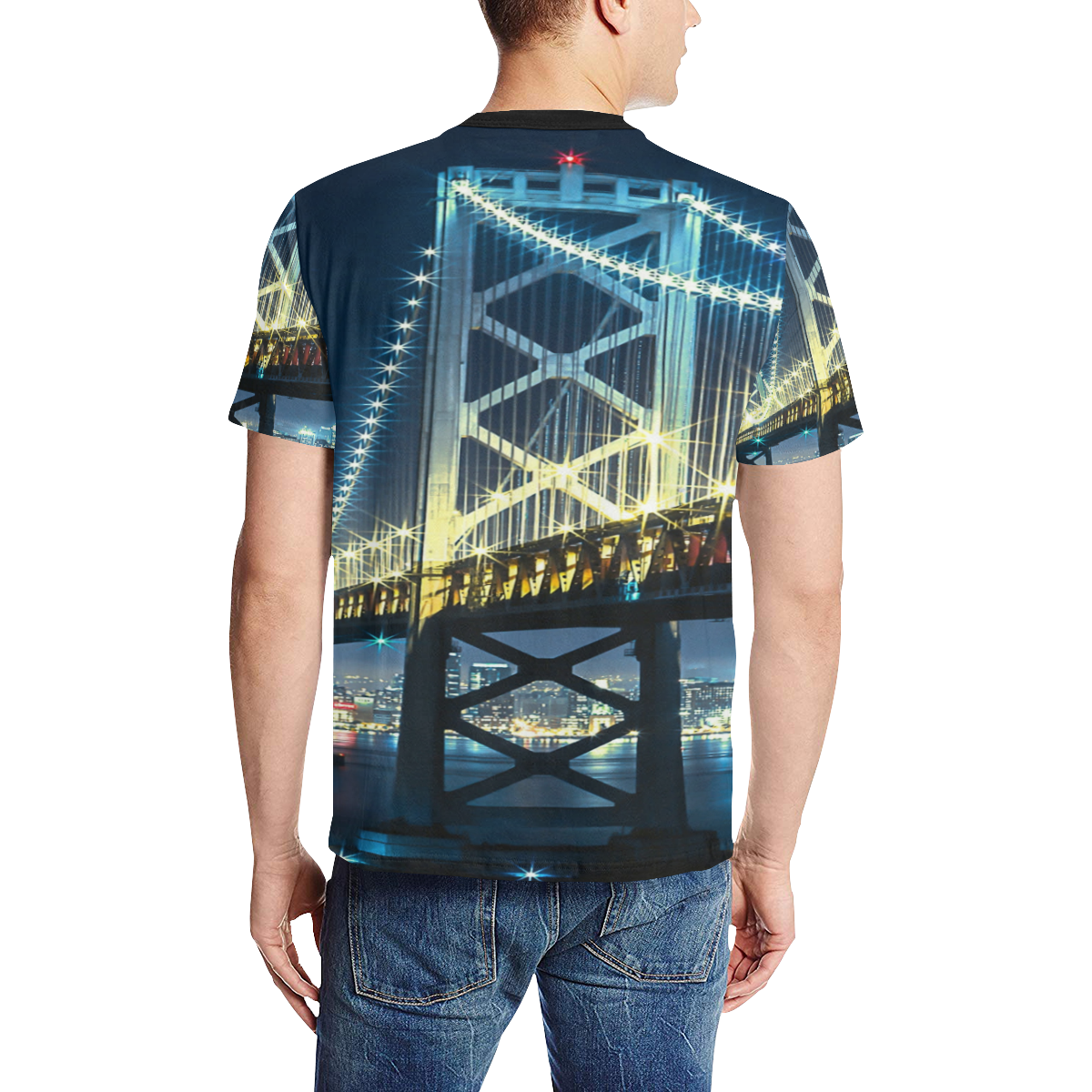 shiny bridge Men's All Over Print T-Shirt (Solid Color Neck) (Model T63)