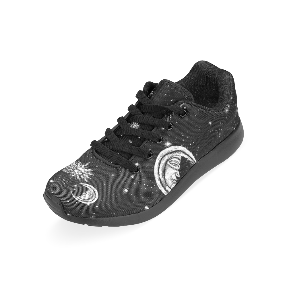 Mystic Stars, Moon and Sun (Black Laces) Men's Running Shoes/Large Size (Model 020)