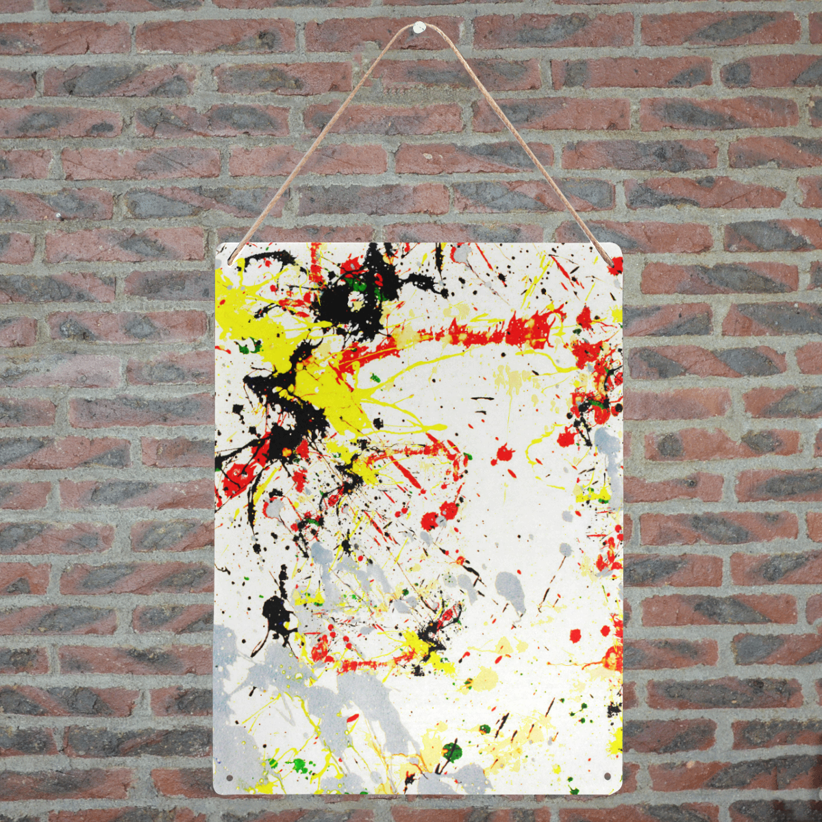 Black, Red, Yellow Paint Splatter Metal Tin Sign 12"x16"