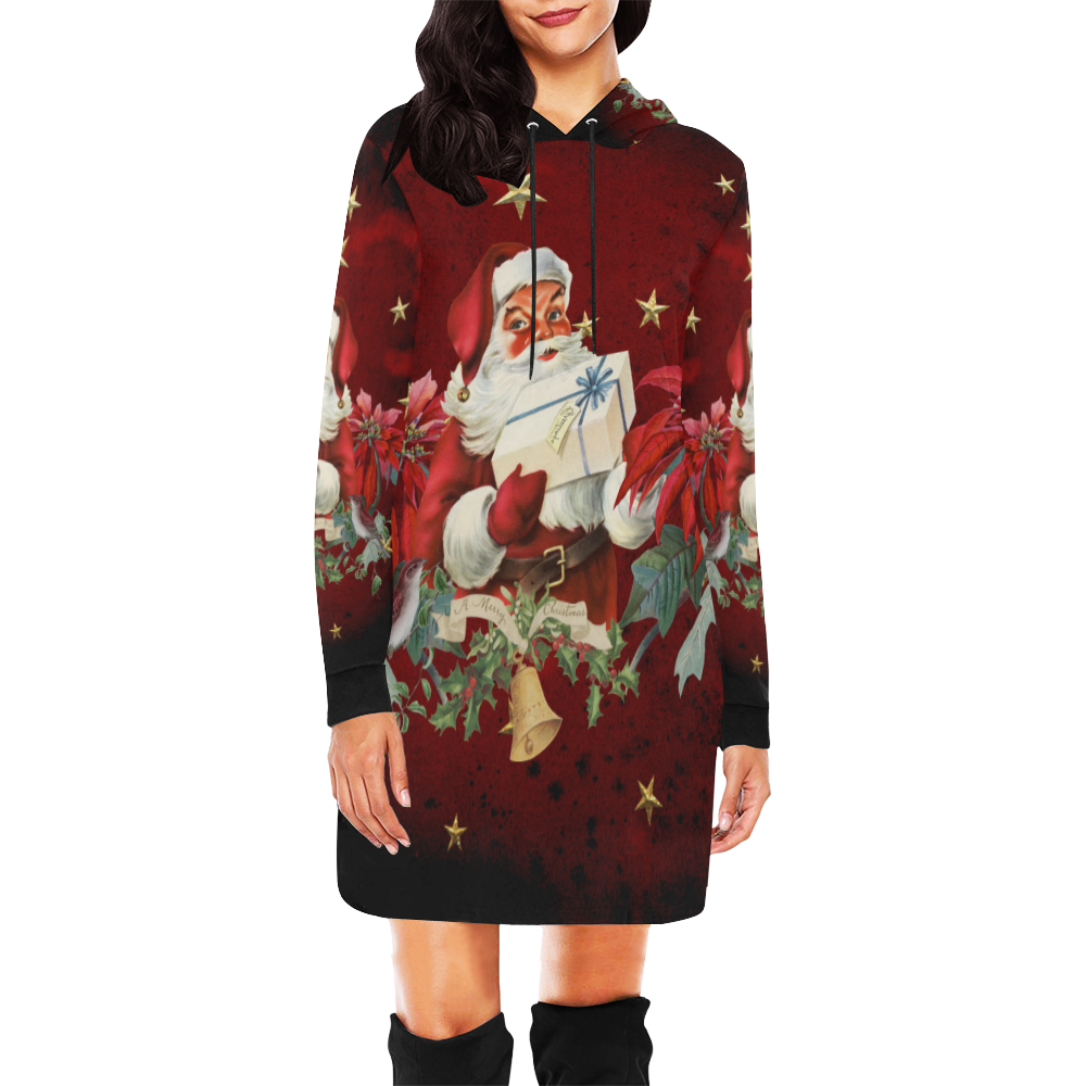 Santa Claus with gifts, vintage All Over Print Hoodie Mini Dress (Model H27)