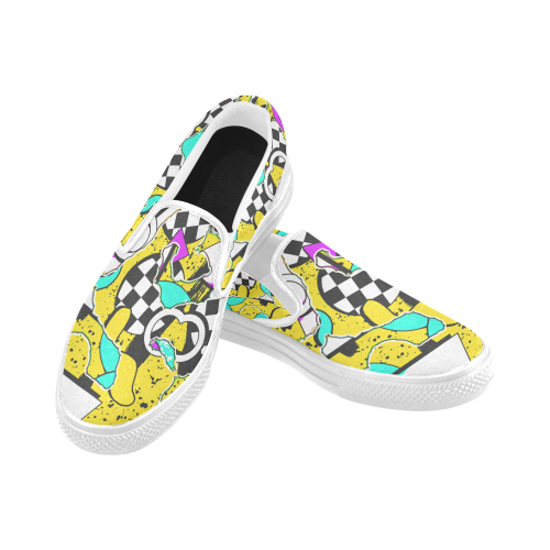 Shapes on a yellow background Men's Unusual Slip-on Canvas Shoes (Model 019)
